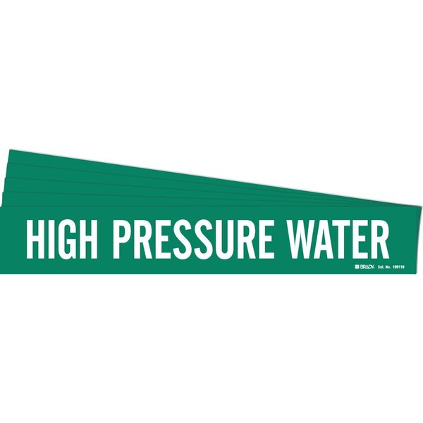 Brady HIGH PRESSURE WATER Pipe Marker Style 1 Polyester WT on GN 1 per Card, 5 PK 106116-PK